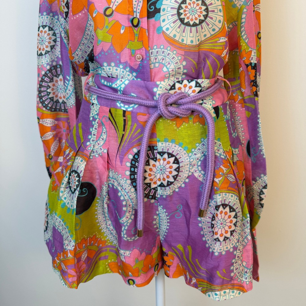 Alexis Saine Top Costa Shorts Womens Medium 2-Piece Set Linen Silk Retro Resort - Picture 11 of 16